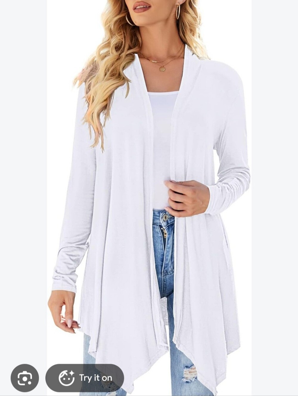 Mila Open Draped Cotton Blend Cardigan Medium Long Sleeves